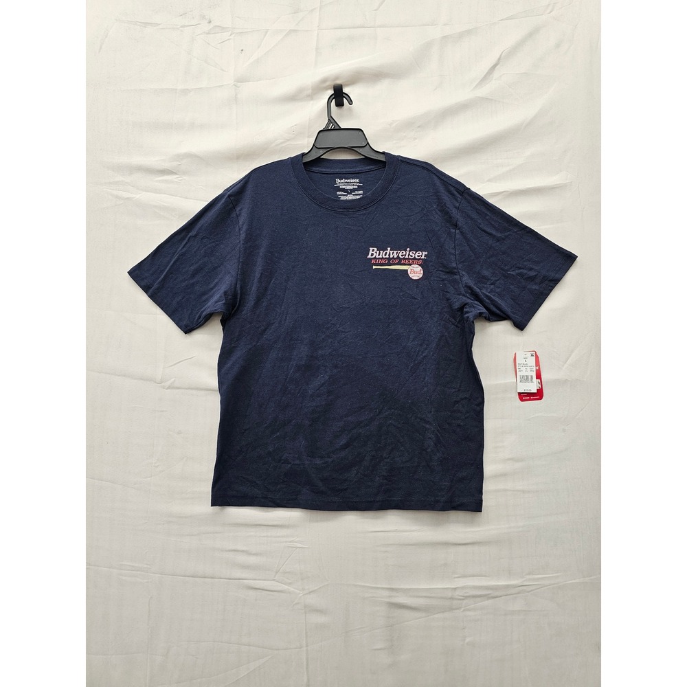 Budweiser Mens Baseball Graphic T-Shirt Navy Cotton Casual Size Large